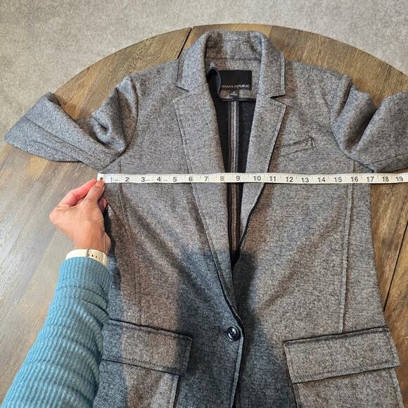 Banana Republic Women Gray Black Wool Blend Textured Knit Boyfriend Blazer Sz 0 - Picture 9 of 13